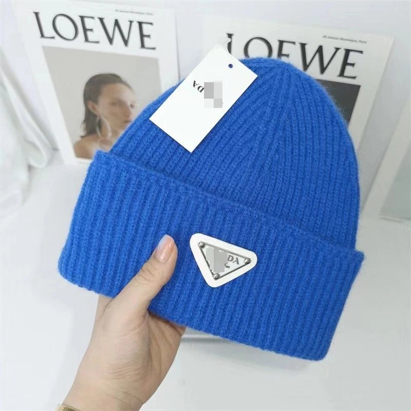 Prada Hats Ribbed Knit Beanie with Triangle Logo Plaque image 4