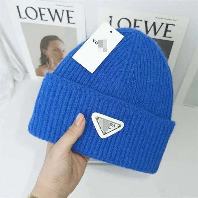 Prada Hats Ribbed Knit Beanie with Triangle Logo Plaque product detail image 4