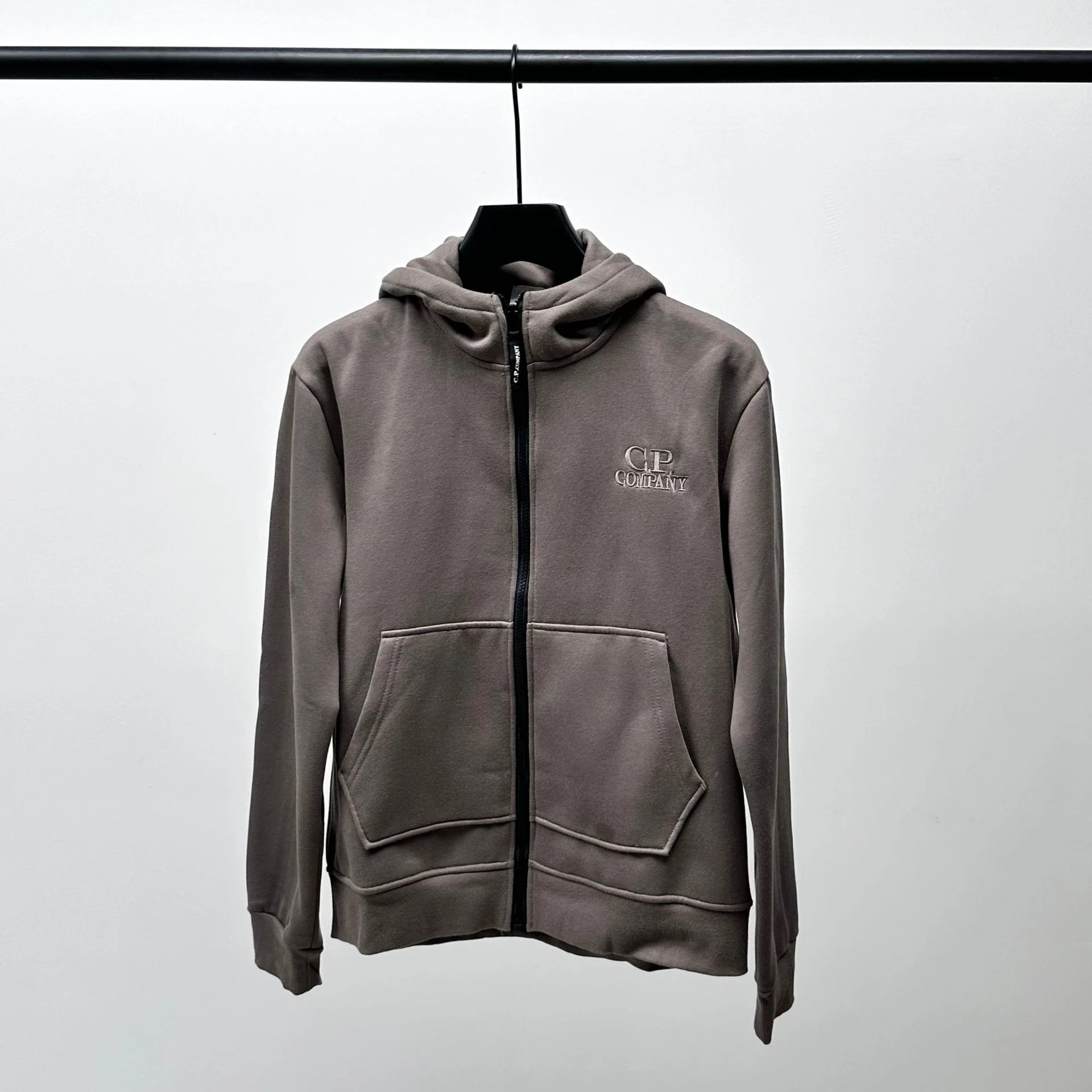 C.P. Company Hoodies & Sweatshirts Zip-up hooded sweatshirt with embroidered logo and split kangaroo pockets — Dark gray
