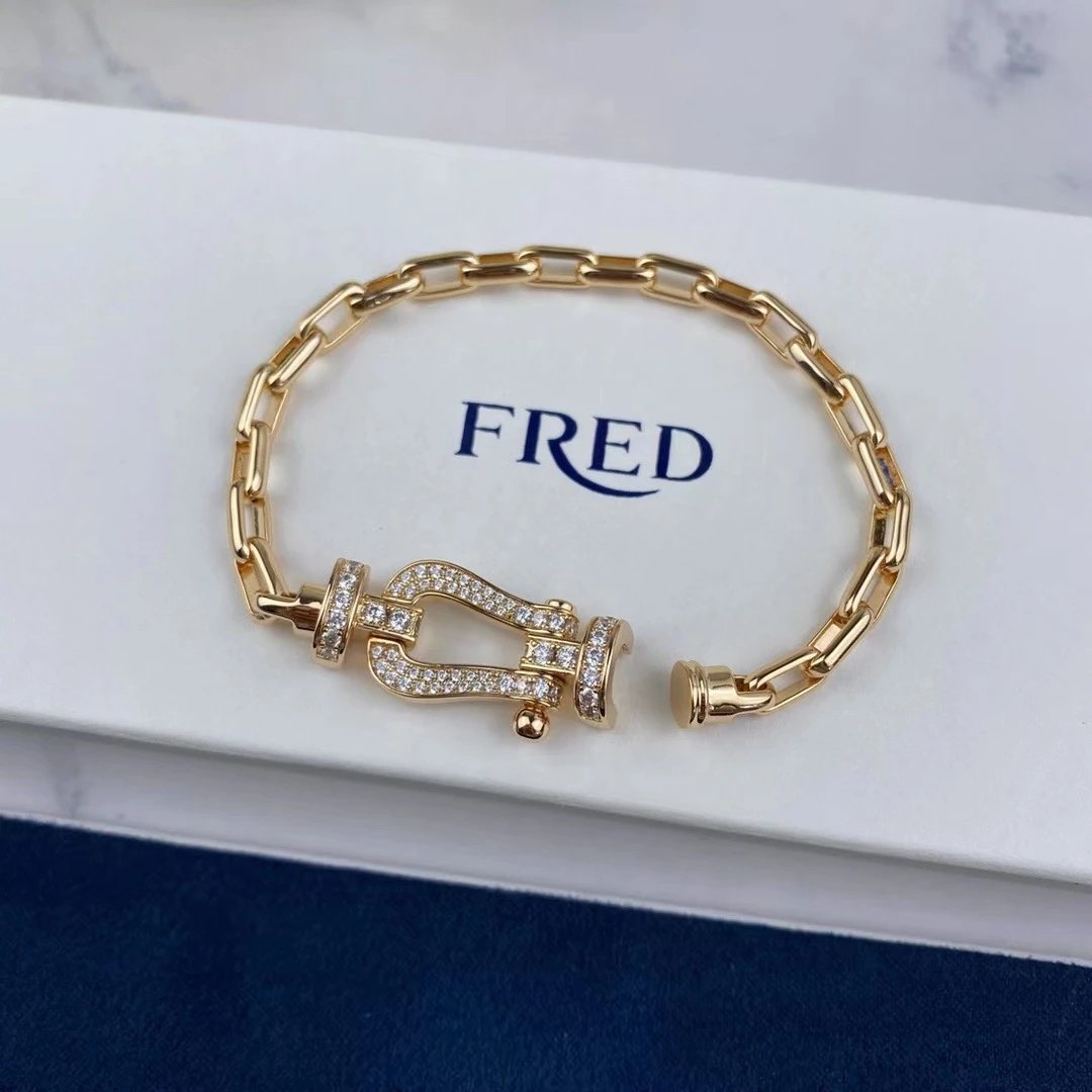 FRED Jewelry Force 10 braided cord buckle bracelet — Rose Gold Large Full-Diamond Buckle Bracelet