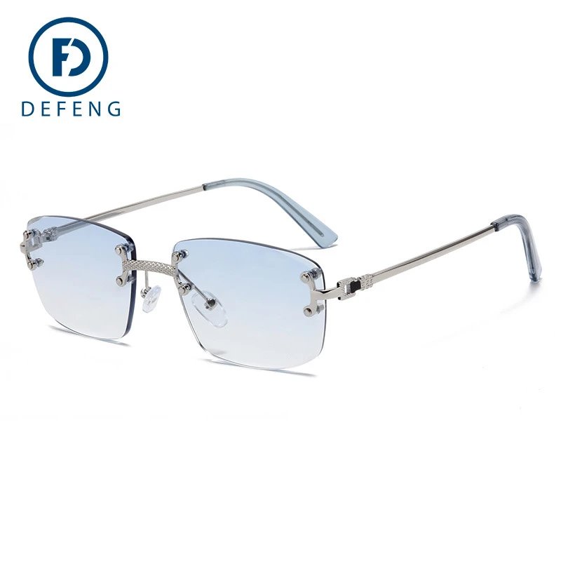 Unbranded Eyewear Rimless Square Gradient Sunglasses — c 4 silver frame asymptotic blue