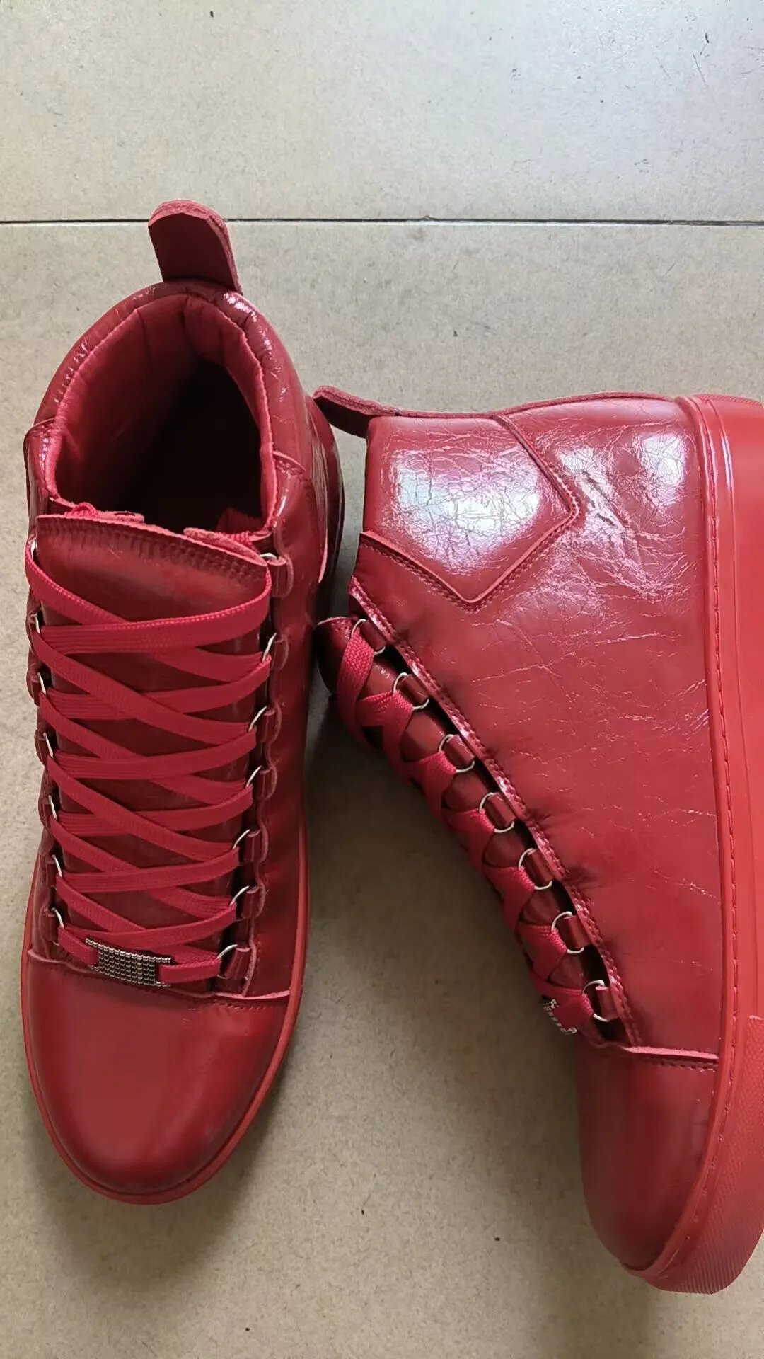 Unbranded Sneakers High-Top Lace-Up with Metal Eyelets — red leather