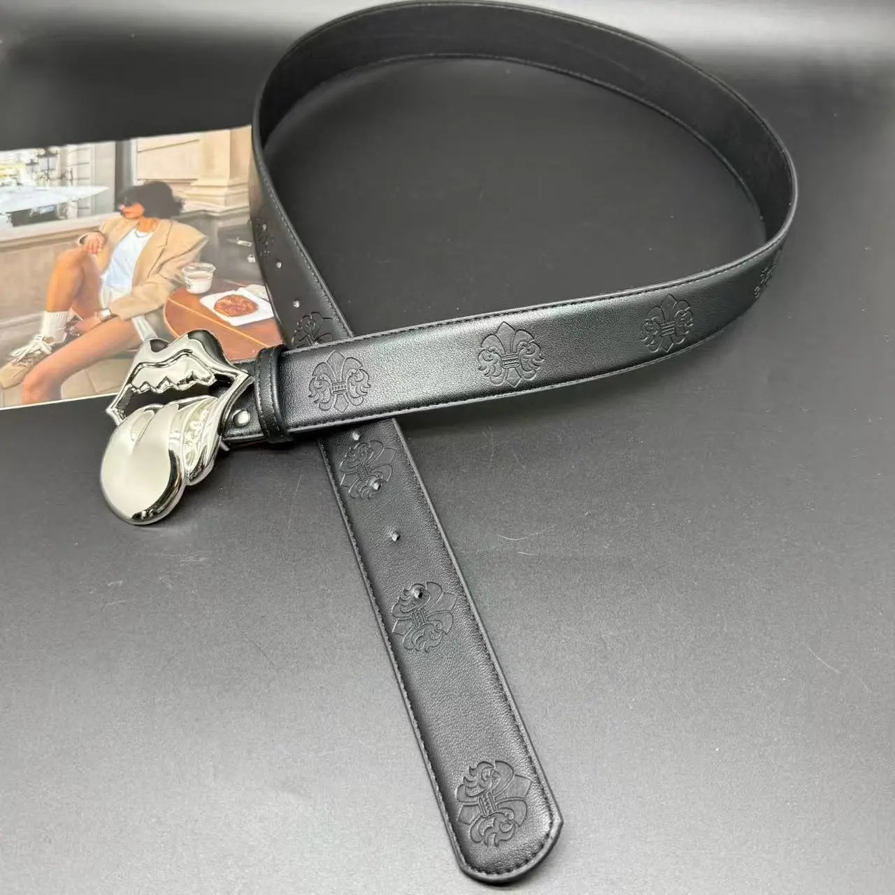 Unbranded Belts Embossed Cross Pattern with Ornamental Buckle — Big tongue