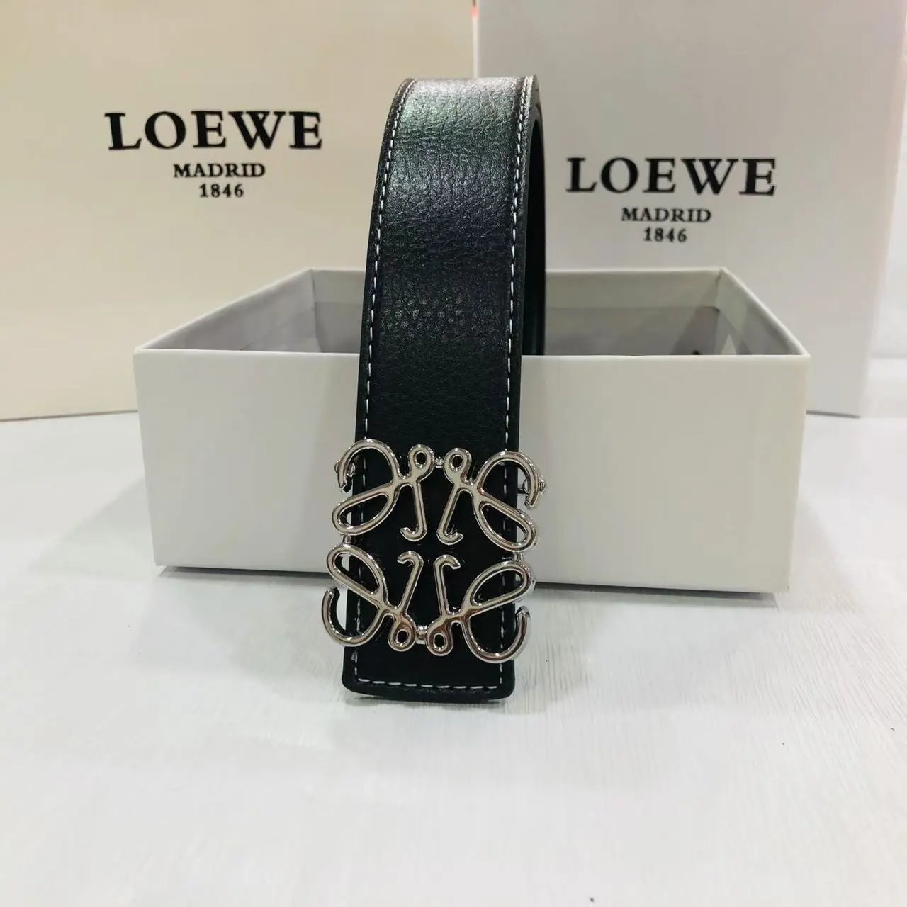 LOEWE Belts Anagram Buckle — Black with silver buckle