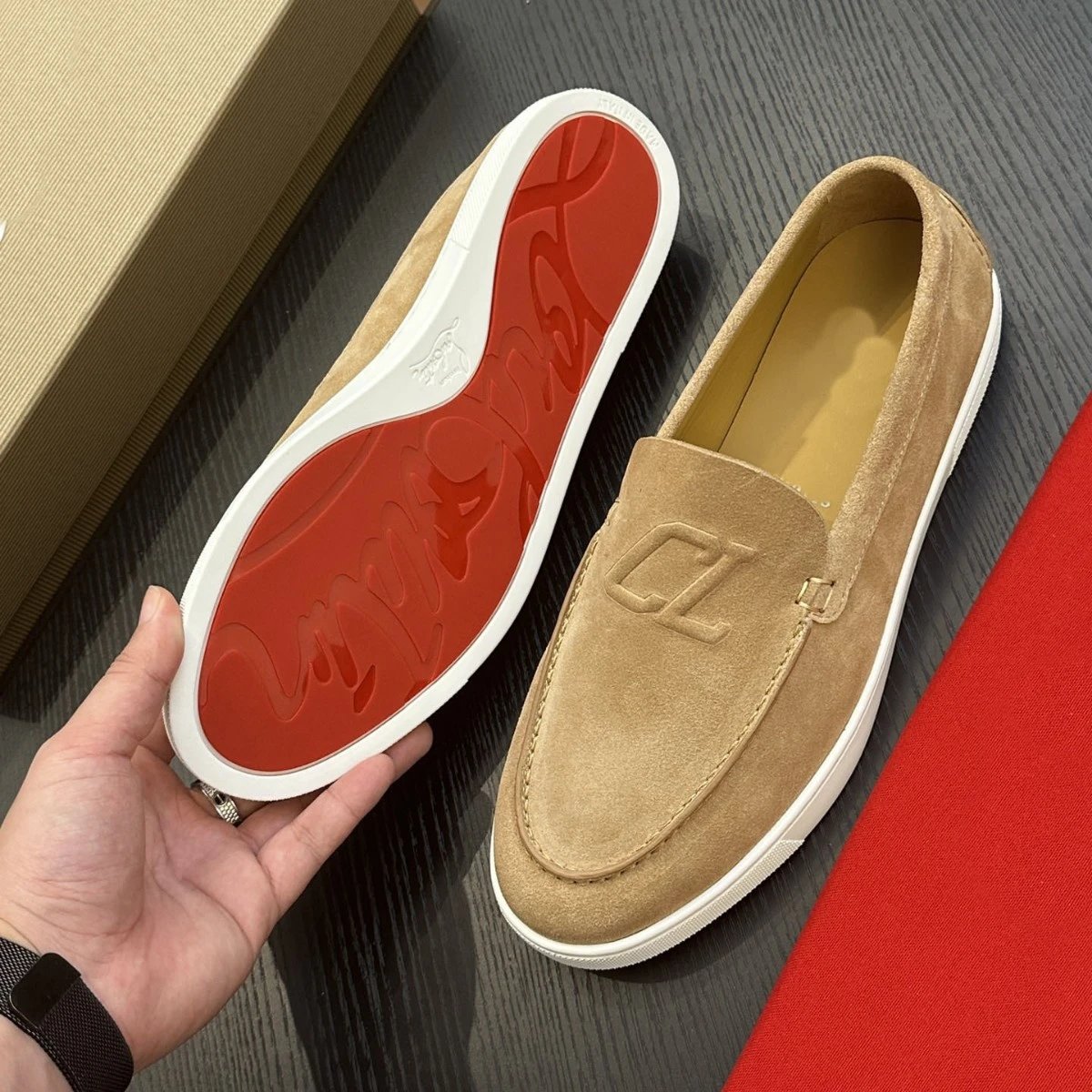 Christian Louboutin Casual Shoes Suede penny loafers with red soles image 3