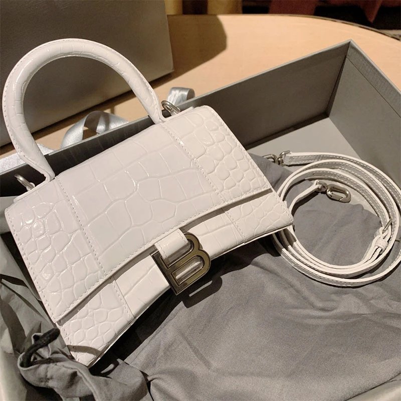 Unbranded Handbags Crocodile-Embossed Top-Handle Bag with B Clasp — White top layer cowhide silver buckle 23 cm