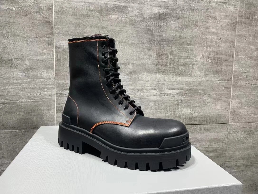 Unbranded Boots Lace-Up Ankle with Lug Soles — Black orange leather
