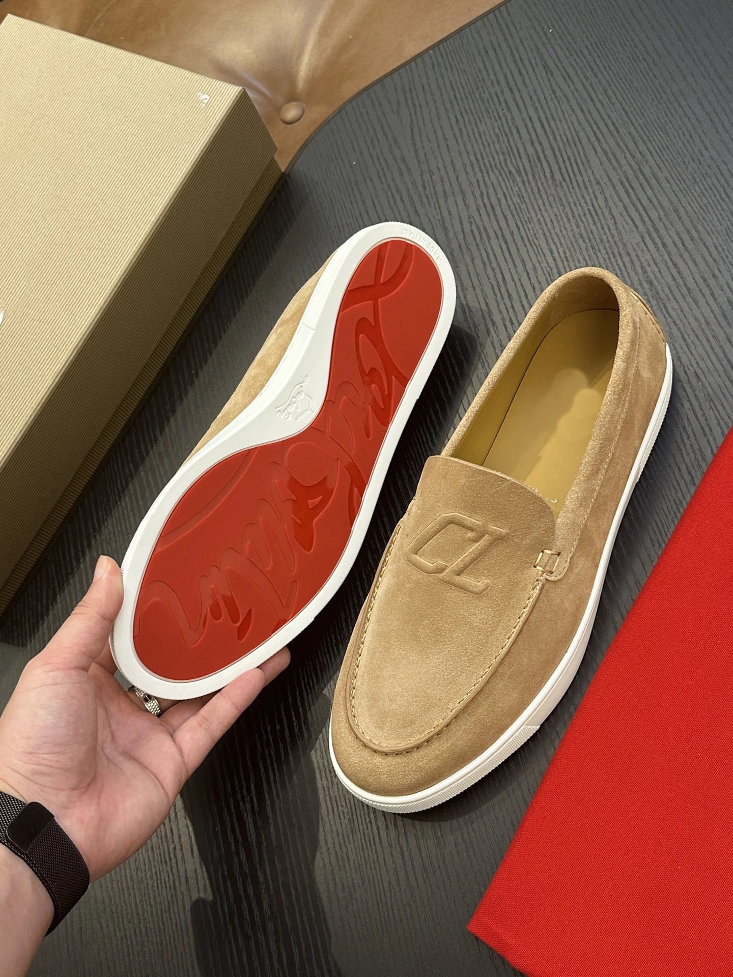 Christian Louboutin Casual Shoes Suede penny loafers with red soles — 5