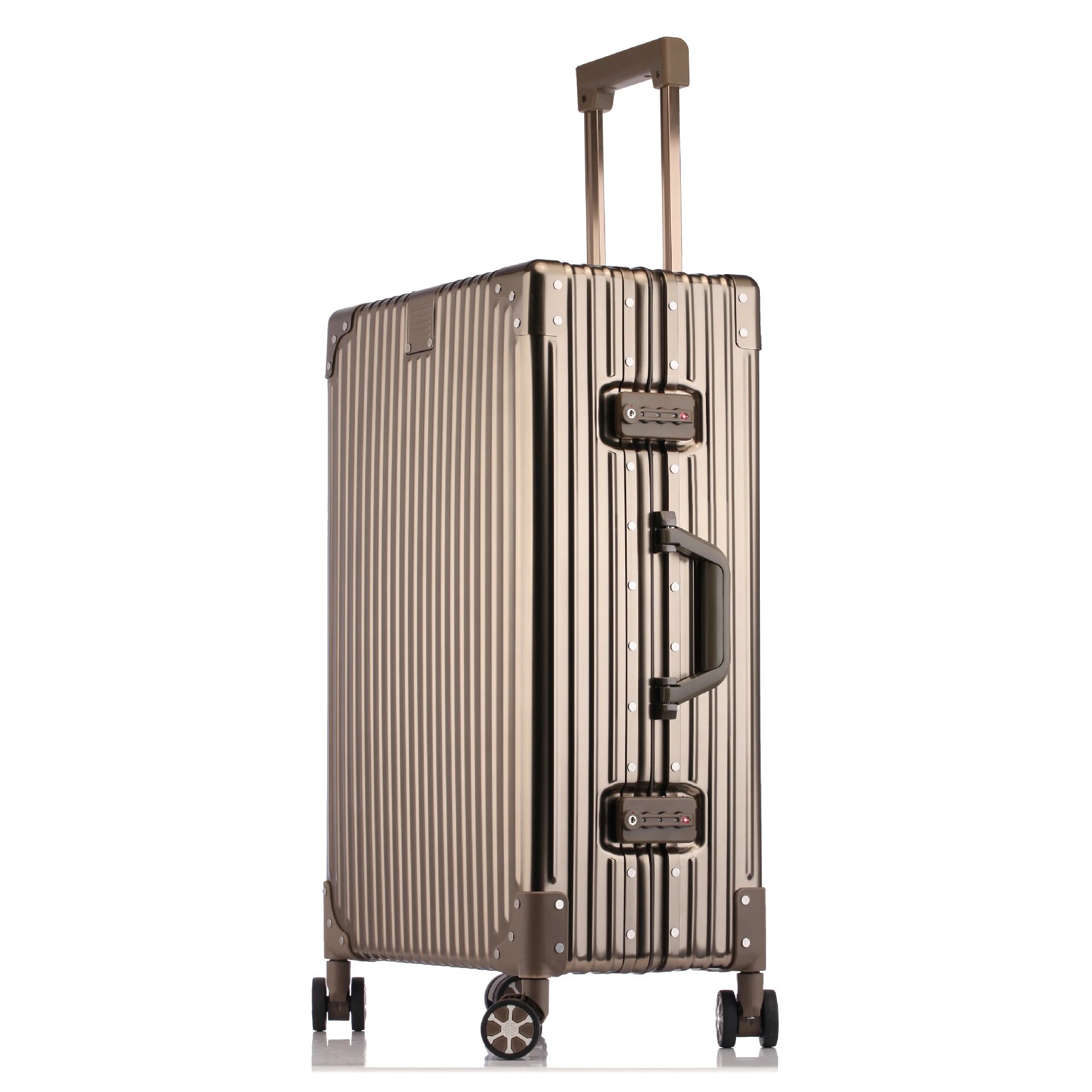 Unbranded Travel Bags Hard-shell ribbed spinner trolley suitcase — Right Angle Titanium Gold