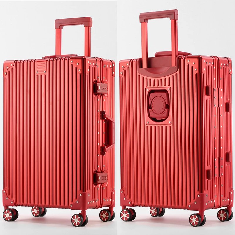Unbranded Travel Bags Hard-shell ribbed spinner trolley suitcase — Cup holder red