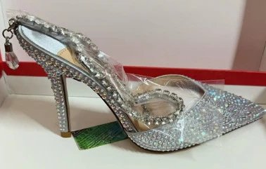 Unbranded High Heels Rhinestone pointed-toe ankle-strap stiletto — JC Silver 10 CM