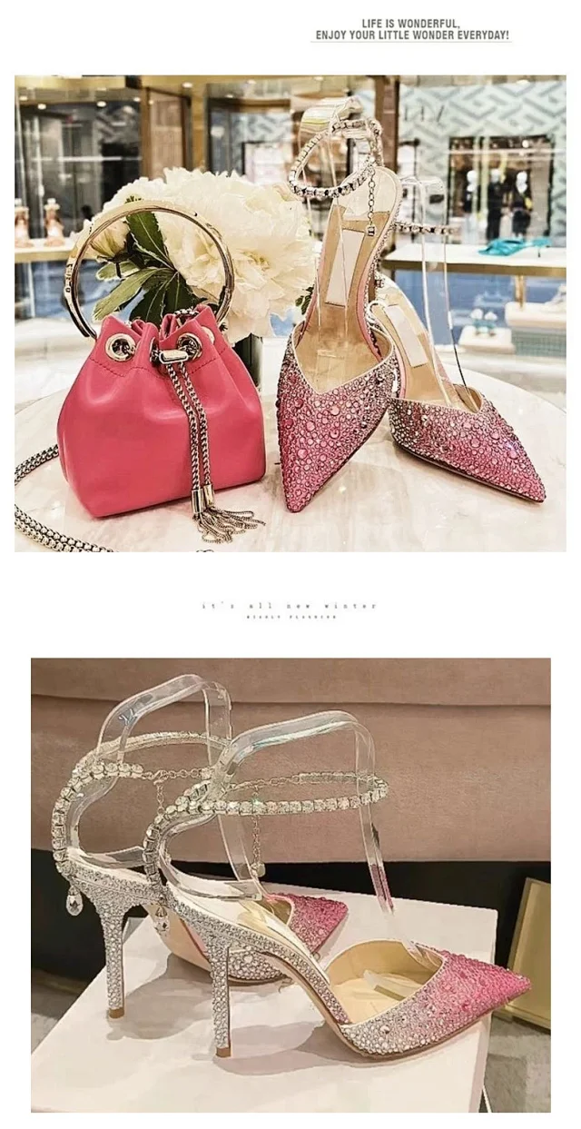 Unbranded High Heels Rhinestone pointed-toe ankle-strap stiletto product detail image 10
