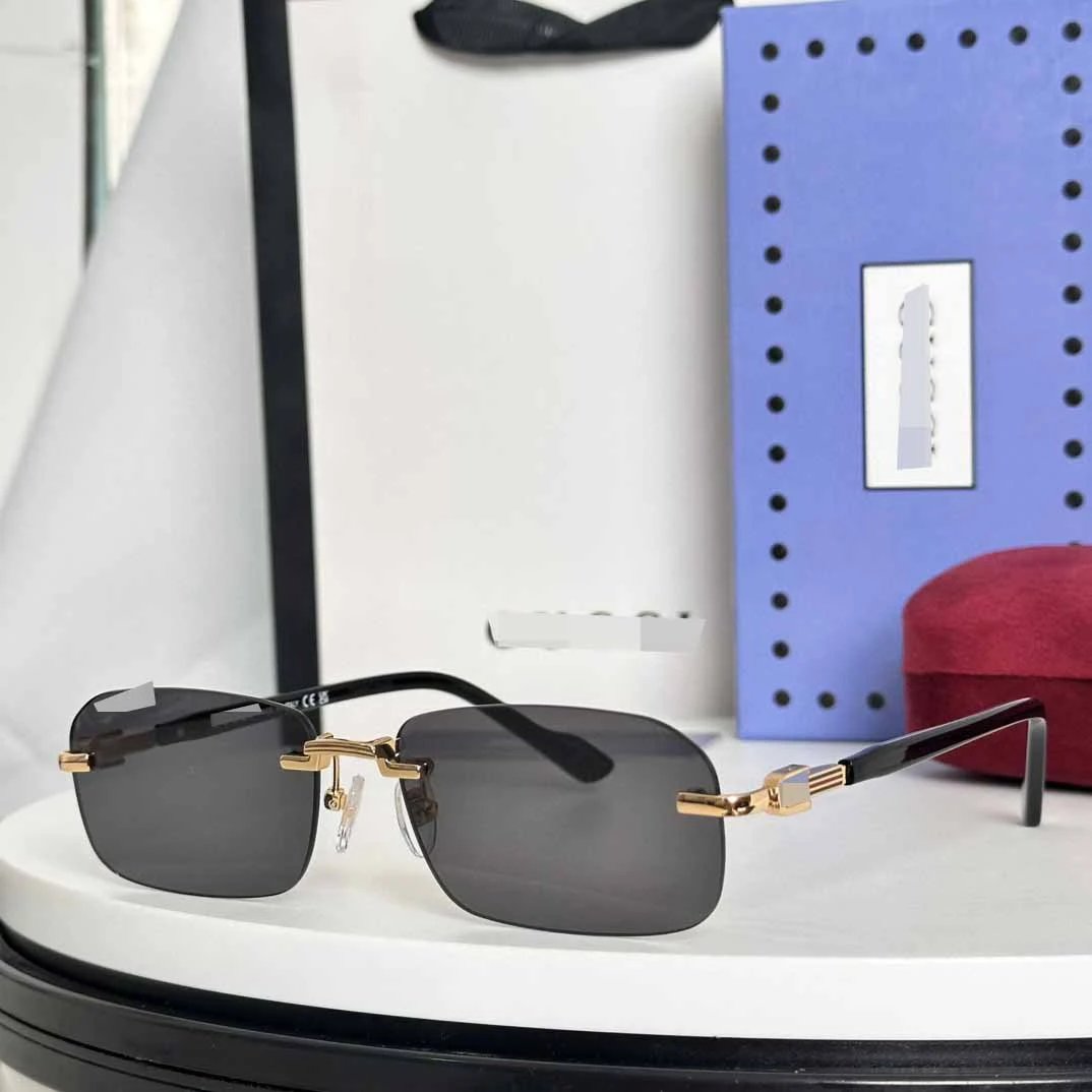 Unbranded Eyewear Rimless rectangular sunglasses with decorative metal temples — Gold ash (without box)