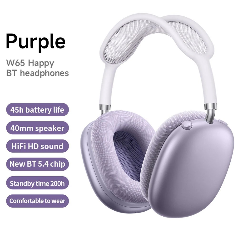 BOROFONE Headphones BO22 Wireless Bluetooth Over-Ear — W65 Purple [No ANC Noise Cancellation]