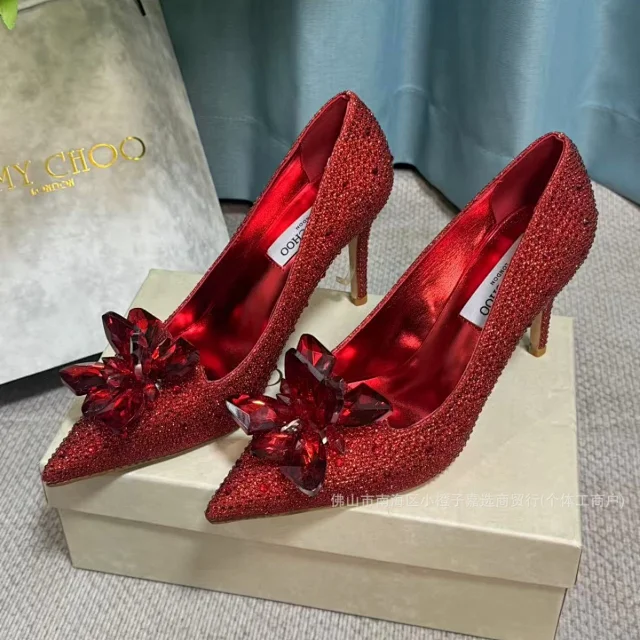 Jimmy Choo High Heels Pointed-Toe Crystal Flower Pumps product detail image 2