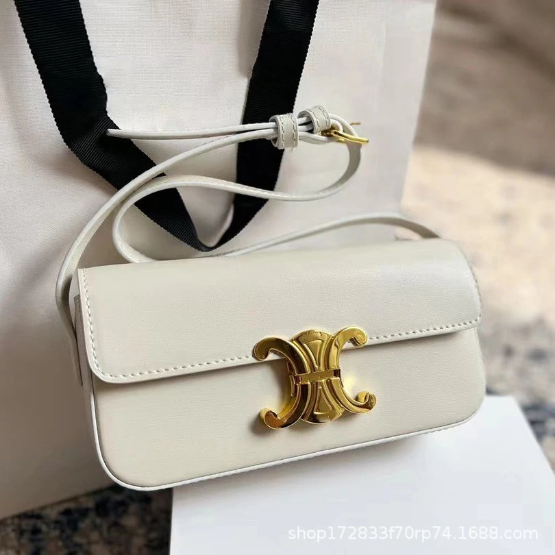 CELINE Shoulder Bags Triomphe flap bag — Milkshake White (with extended shoulder strap for sling)
