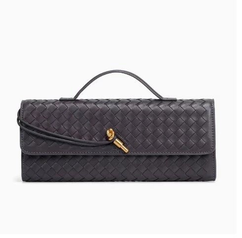 Unbranded Crossbody Bags Woven top-handle flap bag with gold-tone turn-lock — Iron gray