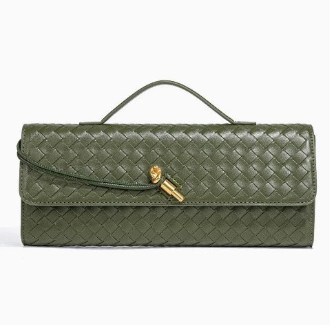 Unbranded Crossbody Bags Woven top-handle flap bag with gold-tone turn-lock — Olive green