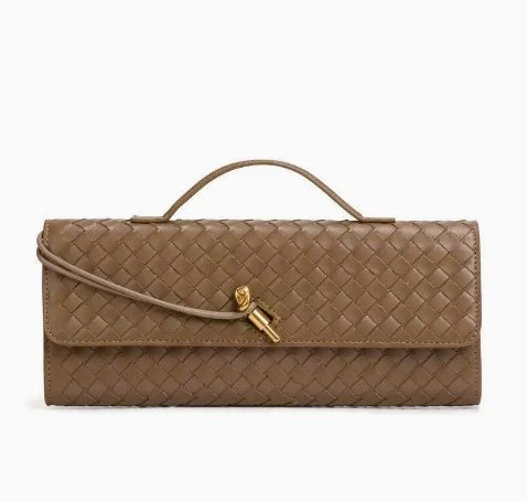 Unbranded Crossbody Bags Woven top-handle flap bag with gold-tone turn-lock — Pinecone brown