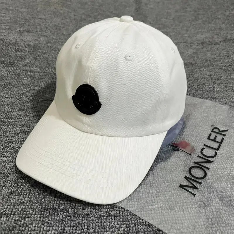 Moncler Hats Logo Patch Baseball Cap — White Leather Label
