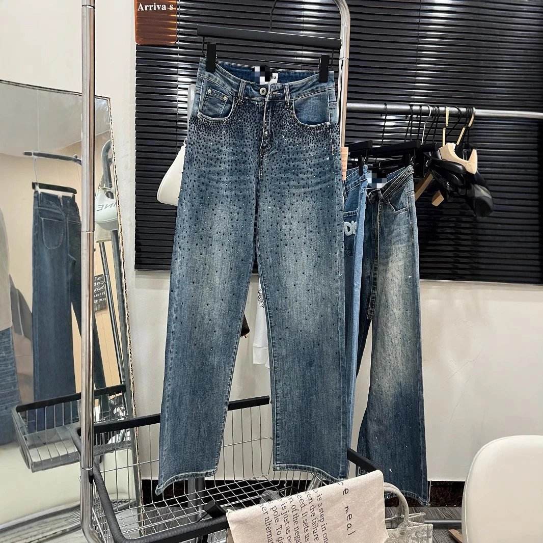 Miu Jeans High-Waisted Rhinestone-Embellished product image