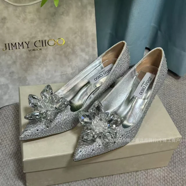 Jimmy Choo High Heels Pointed-Toe Crystal Flower Pumps product detail image 1