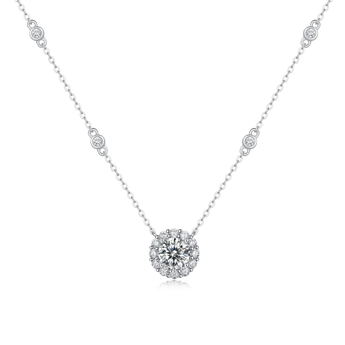Unbranded Jewelry Moissanite Pendant Necklace — (S 925 Sterling Silver Mossam SN 13012-65/1 Carat/6.5 mm