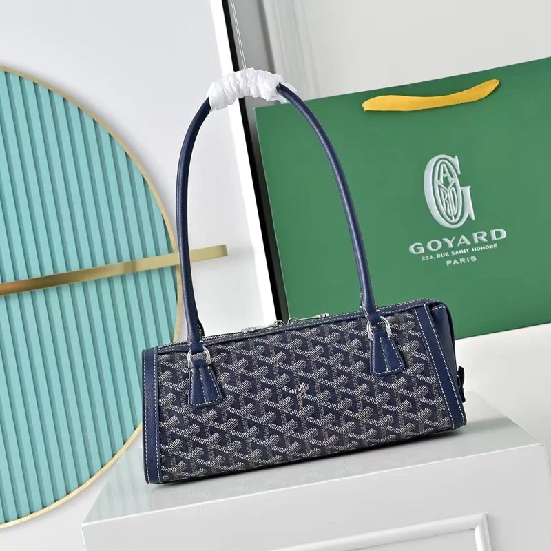 Goyard Shoulder Bags Monogram Canvas Baguette Bag with Long Handles — Navy Blue