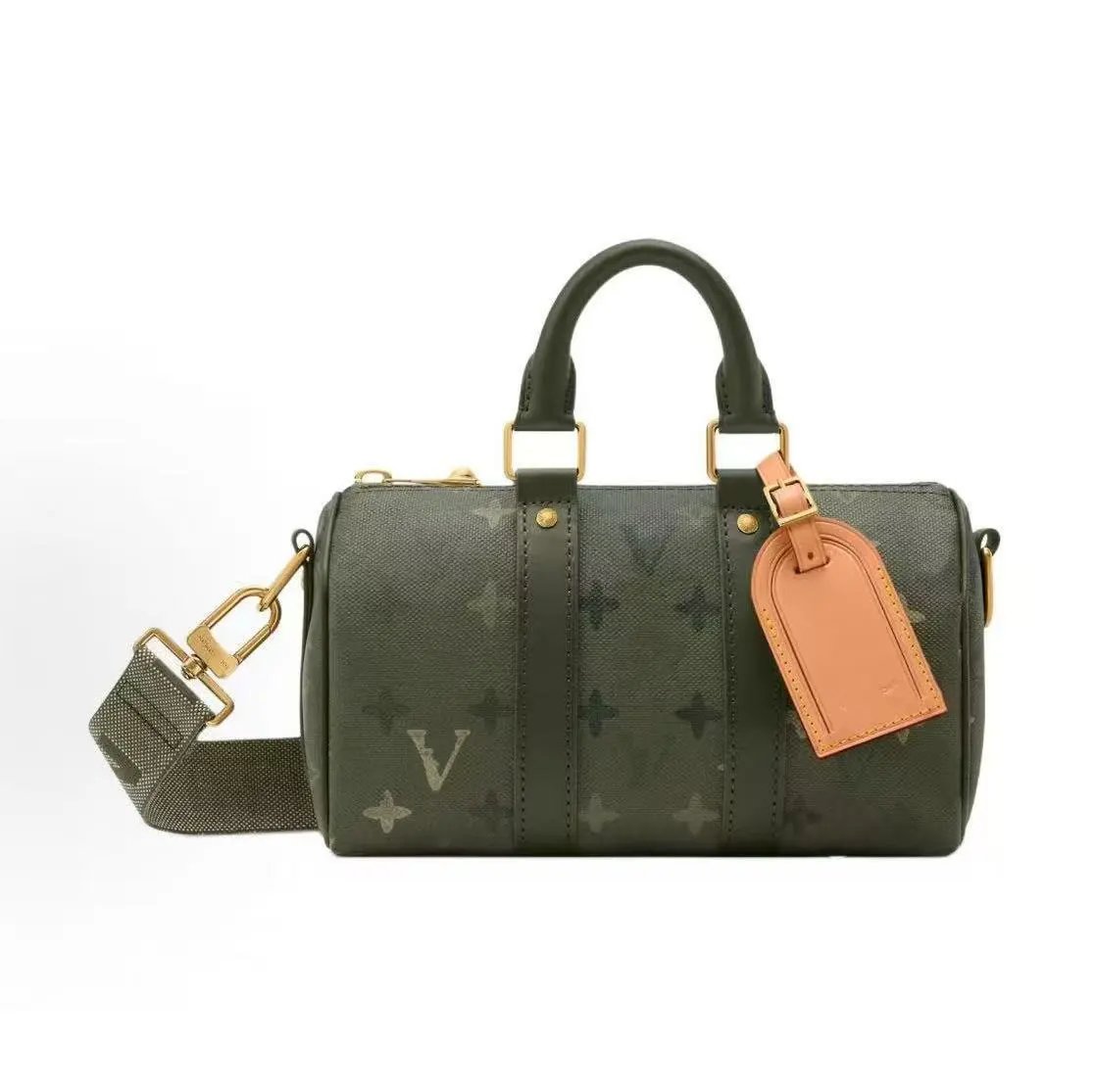 Unbranded Shoulder Bags Mini duffel bag with monogram print and detachable strap — M 26930 Army Green (High Goods)
