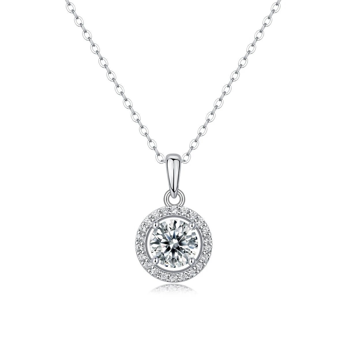 Unbranded Jewelry Moissanite Pendant Necklace — (S 925 Sterling silver+SP 13020-65/1 Carat/6.5 mm