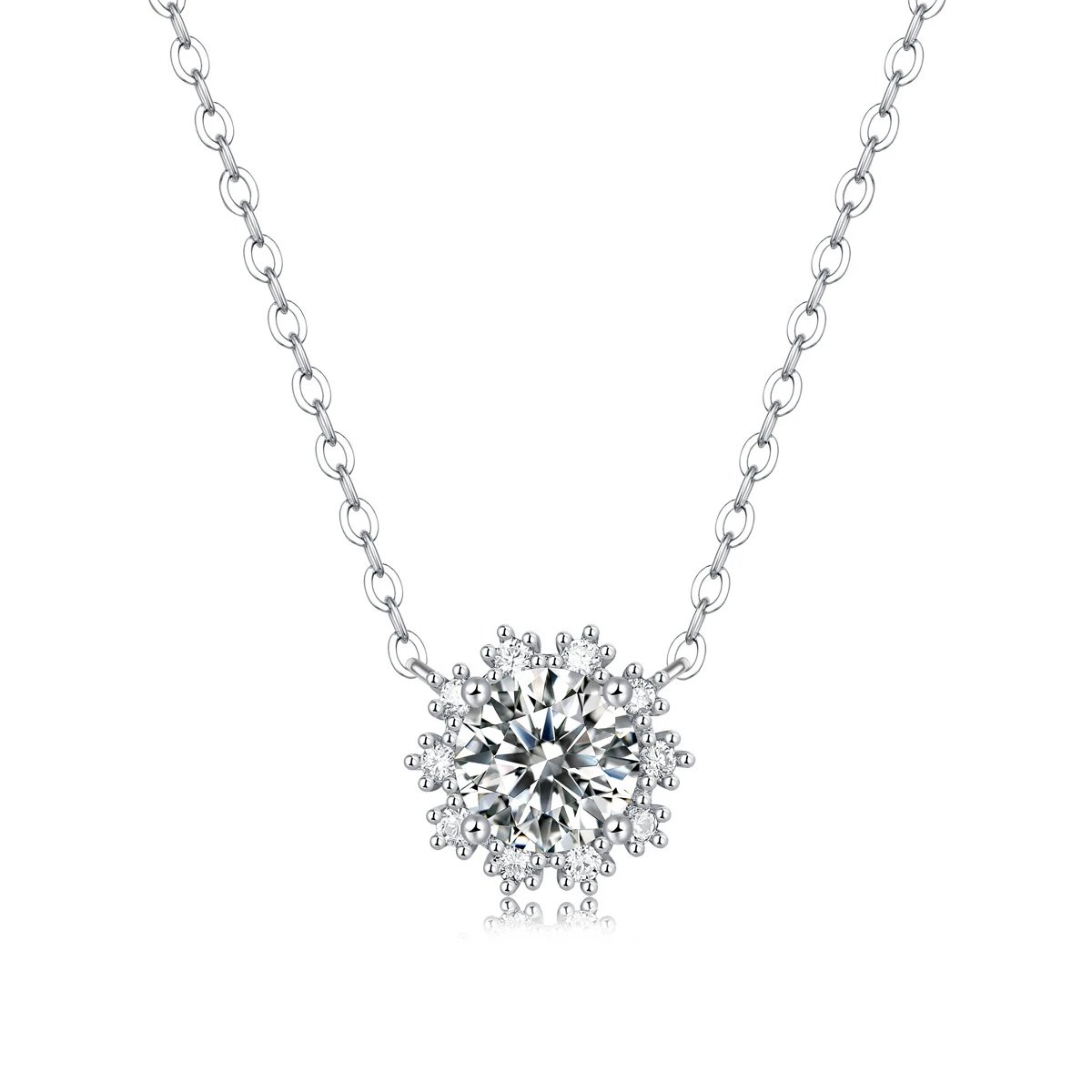 Unbranded Jewelry Moissanite Pendant Necklace — (S 925 Sterling Silver Mossam SP 10470-65/1 Carat/6.5 mm