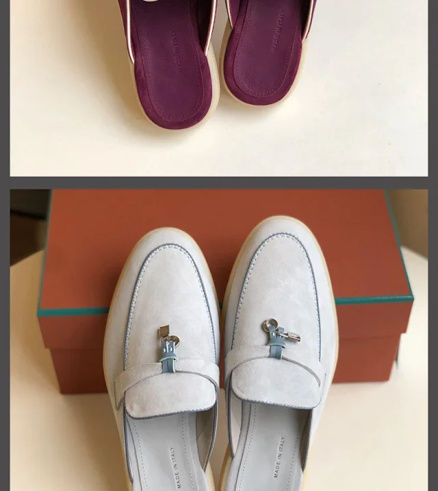 Unbranded Slippers Suede Loafer Mules with Metal Ornament product detail image 6
