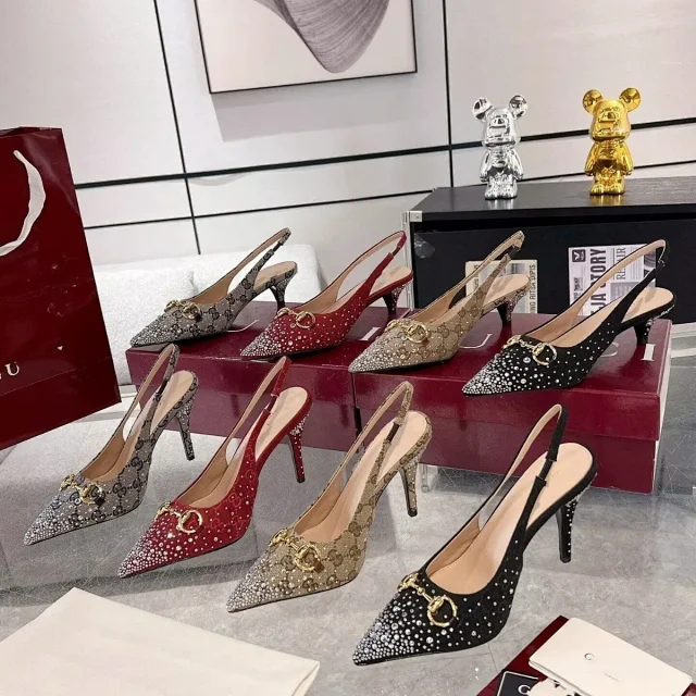Gucci High Heels Rhinestone Pointed-Toe Horsebit Slingback product detail image 2