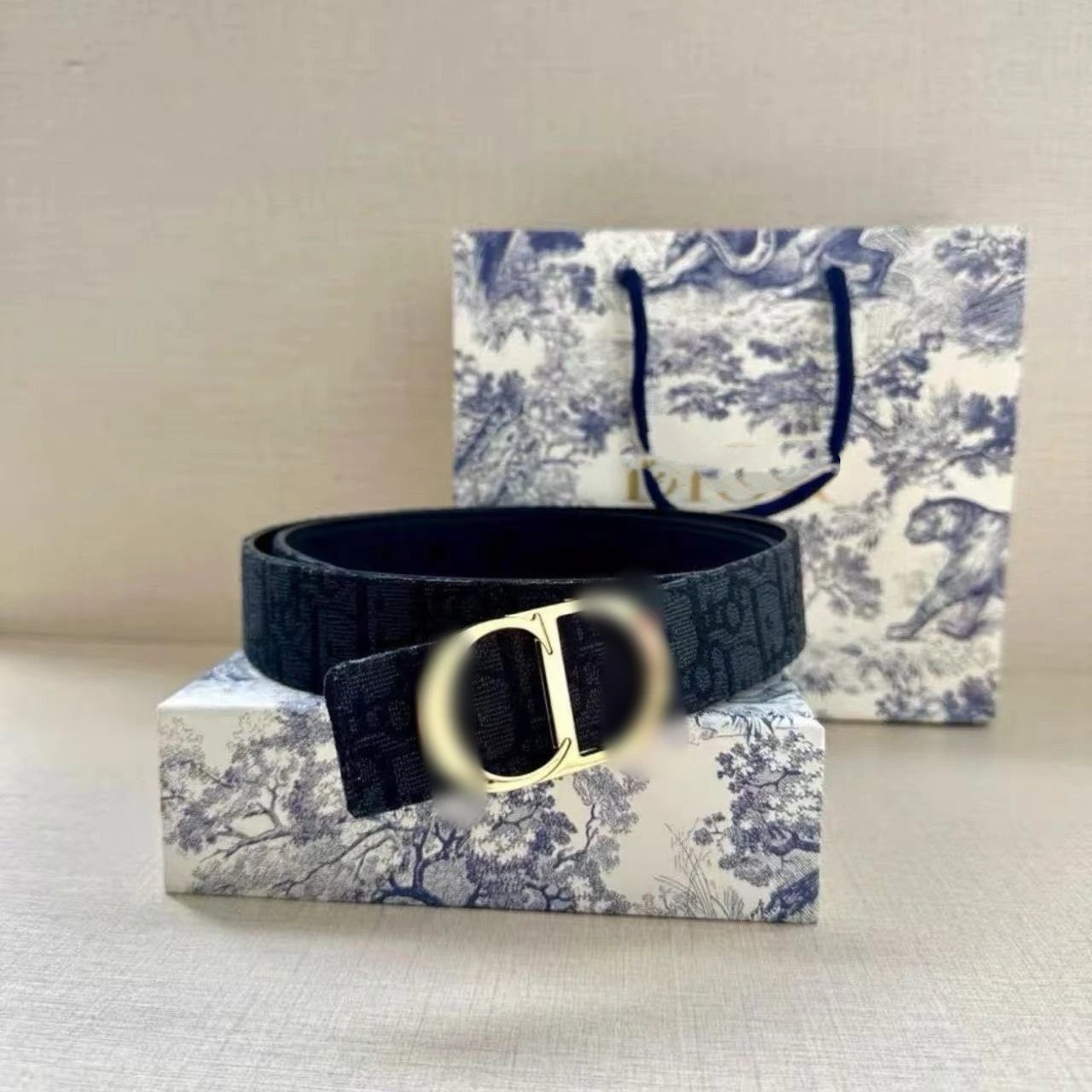 Unbranded Belts Monogram-pattern buckle belt — Black with gold buckle D