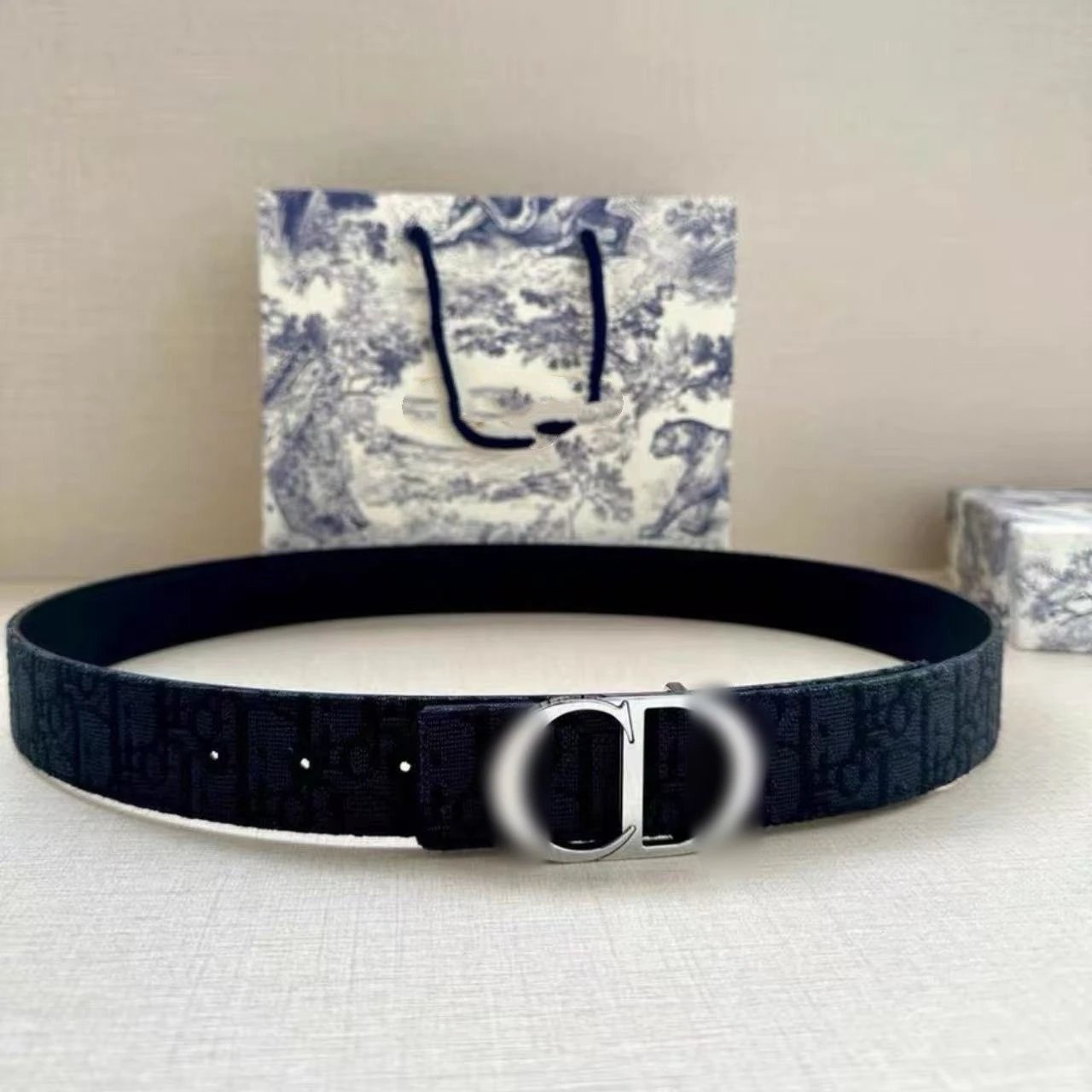 Unbranded Belts Monogram-pattern buckle belt — Black with silver buckle D