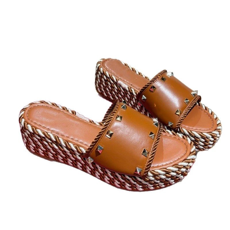 Unbranded Sandals Studded woven-rope platform slide image 5