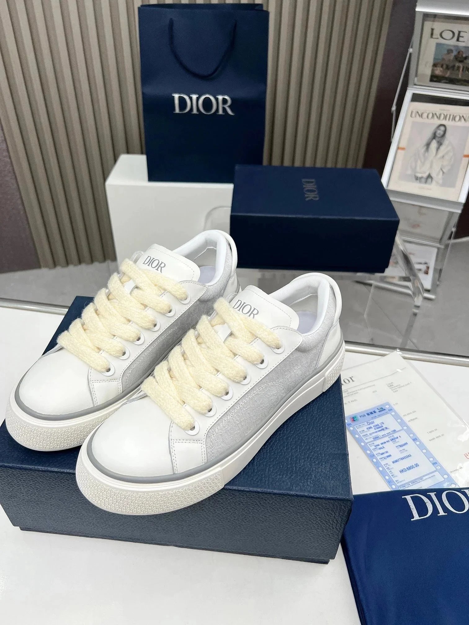 Dior Sneakers B33 low-top lace-up with Oblique panels — White and gray