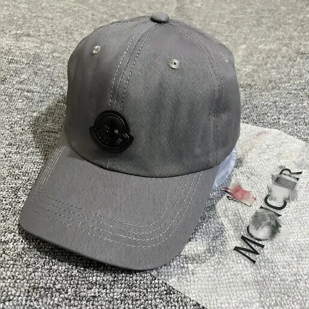 Moncler Hats Logo Patch Baseball Cap — Grey Leather Label