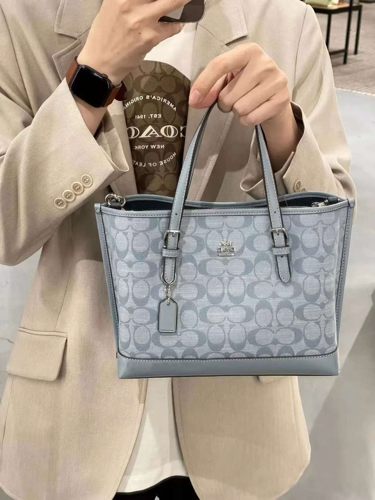 Coach Handbags Tote bag with adjustable shoulder straps — Xianglei Light Blue Airplane Box Gift Bag