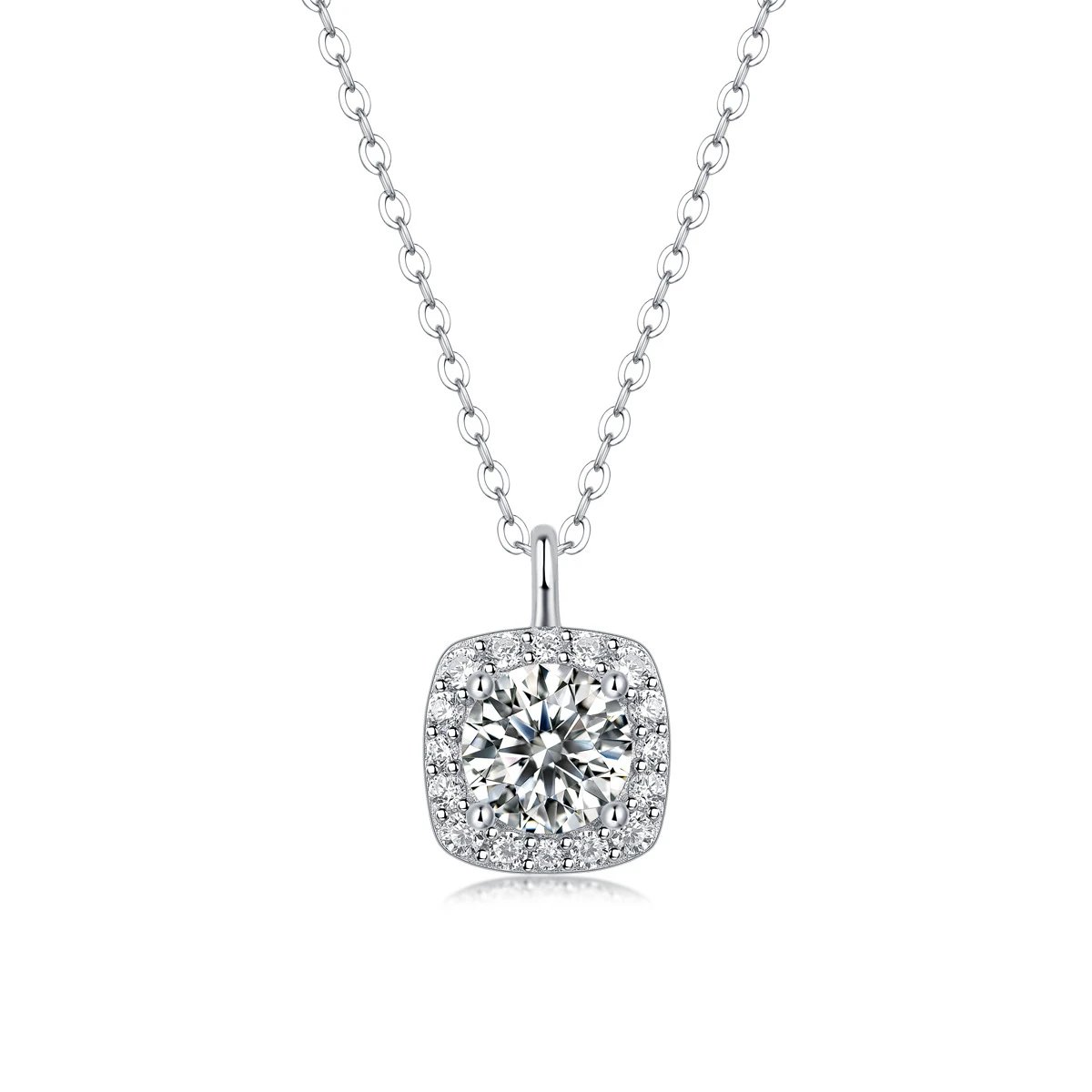 Unbranded Jewelry Moissanite Pendant Necklace — (S 925 Sterling Silver Mossam SP 12987-65/1 Carat/6.5 mm