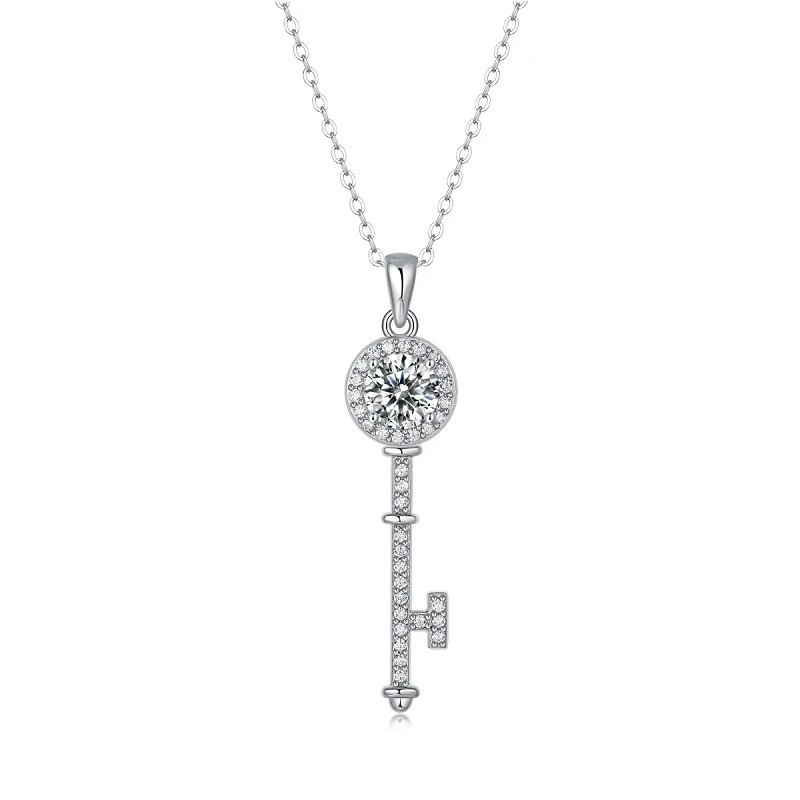 Unbranded Jewelry Moissanite Pendant Necklace — (S 925 Sterling Silver Mossam SP 12869-65/1 Carat/6.5 mm