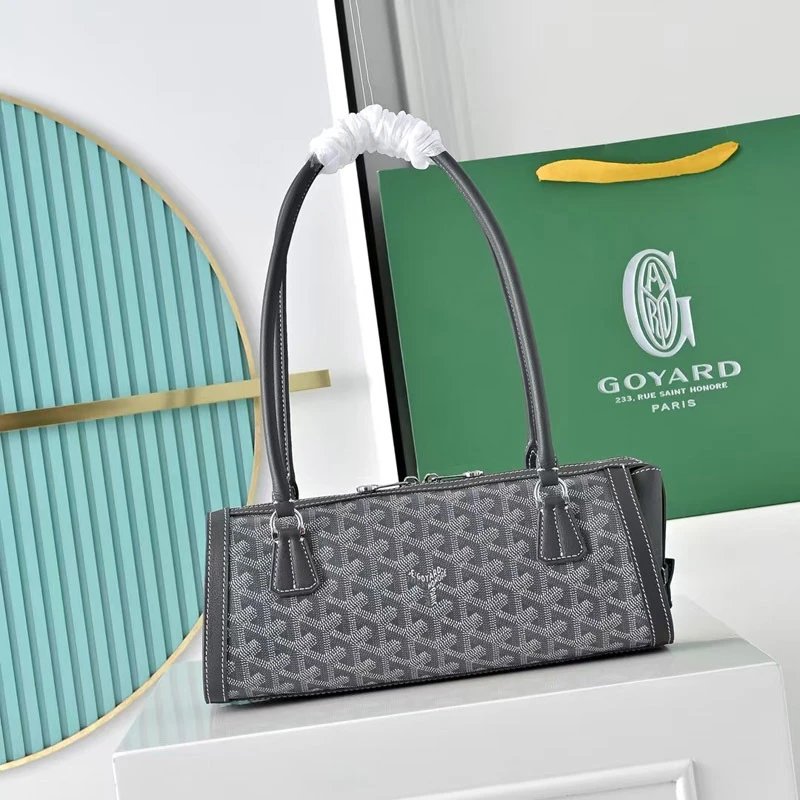 Goyard Shoulder Bags Monogram Canvas Baguette Bag with Long Handles — gray