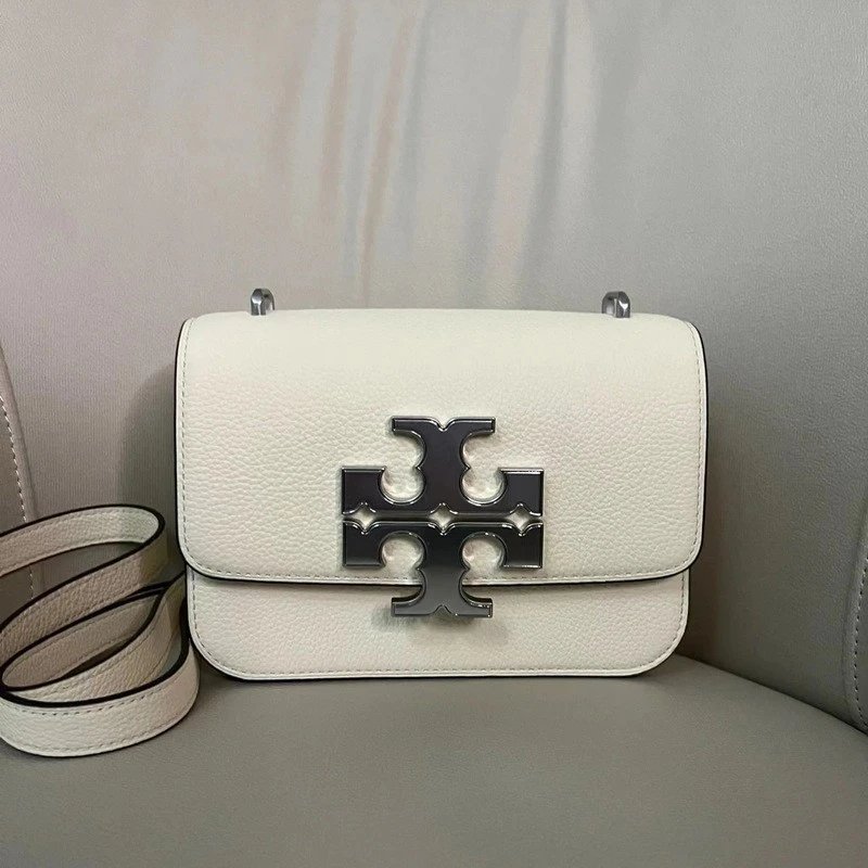 Tory Burch Crossbody Bags Double T flap bag — Lychee-pattern white (gift-box packaging)