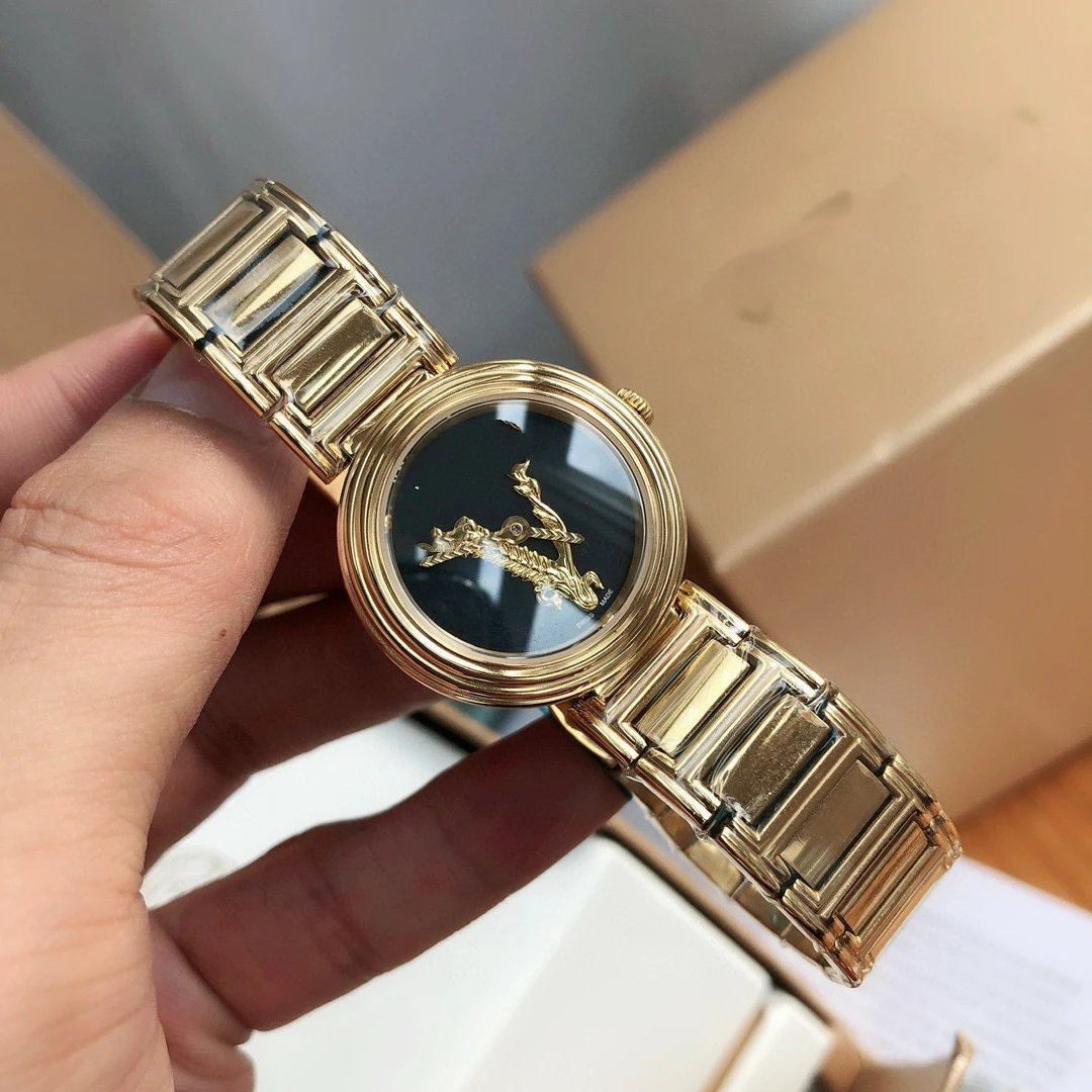 Versace Watches Medusa Motif Greek Key Bezel Metal Bracelet Watch — 35+Counter gift box packaging