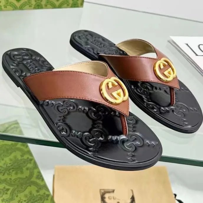 Gucci Sandals Flat thong with Double G hardware — 810-1 Brown