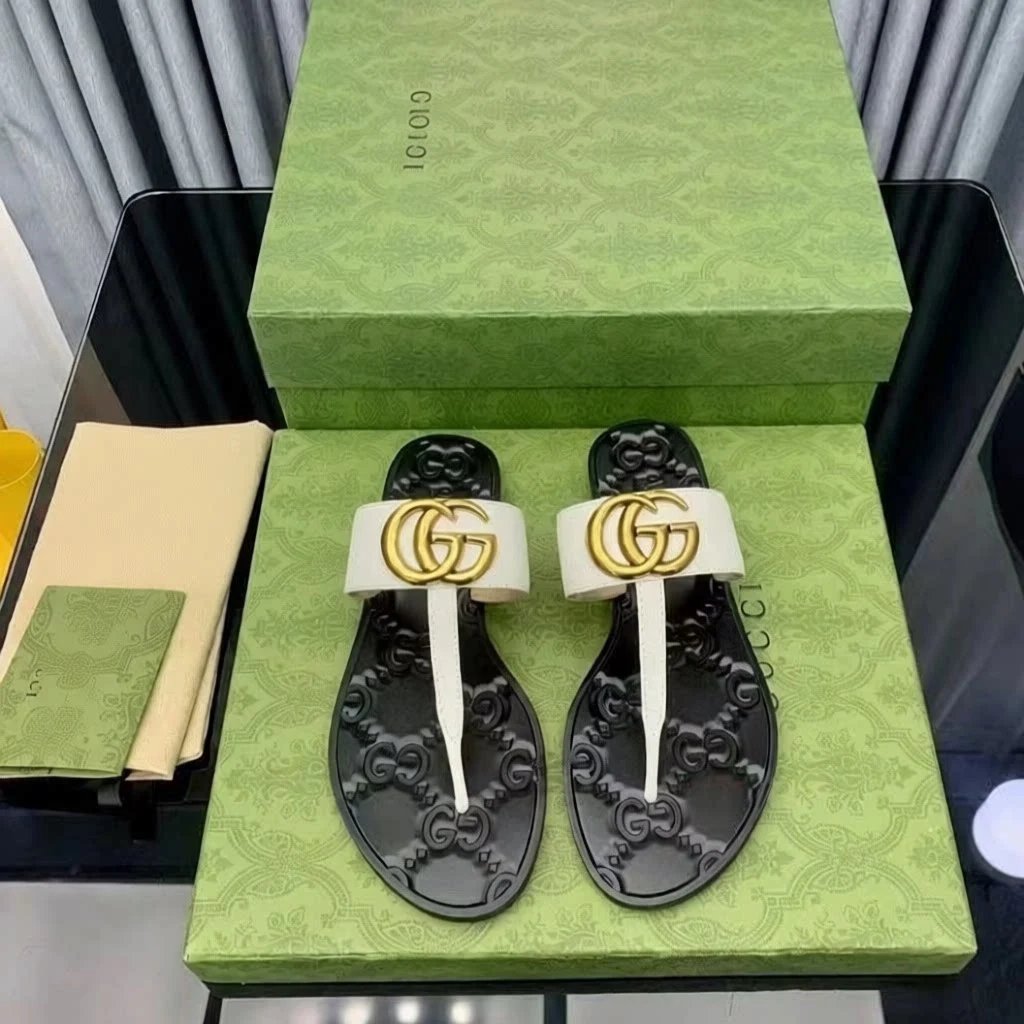 Gucci Sandals Flat thong with Double G hardware — 810 White