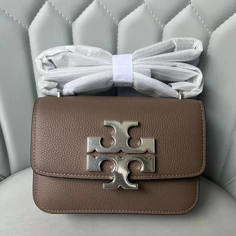 Tory Burch Crossbody Bags Double T flap bag — Litchi gray (gift box packaging)