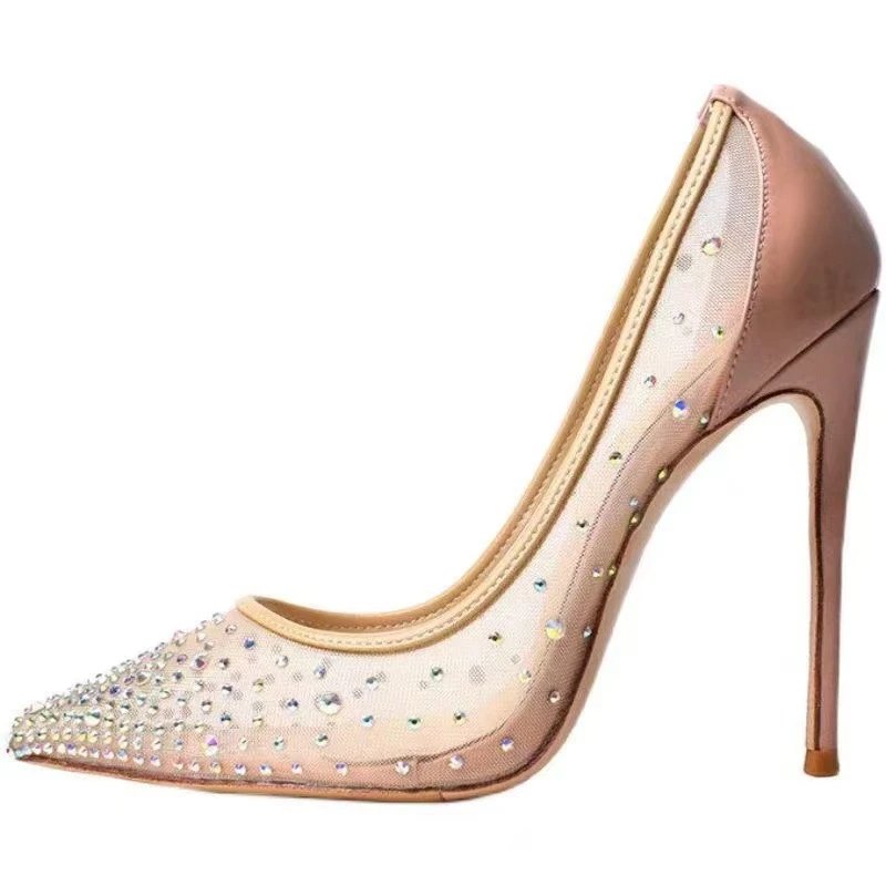 Unbranded High Heels Pointed-Toe Rhinestone Mesh Stiletto Pumps image 5