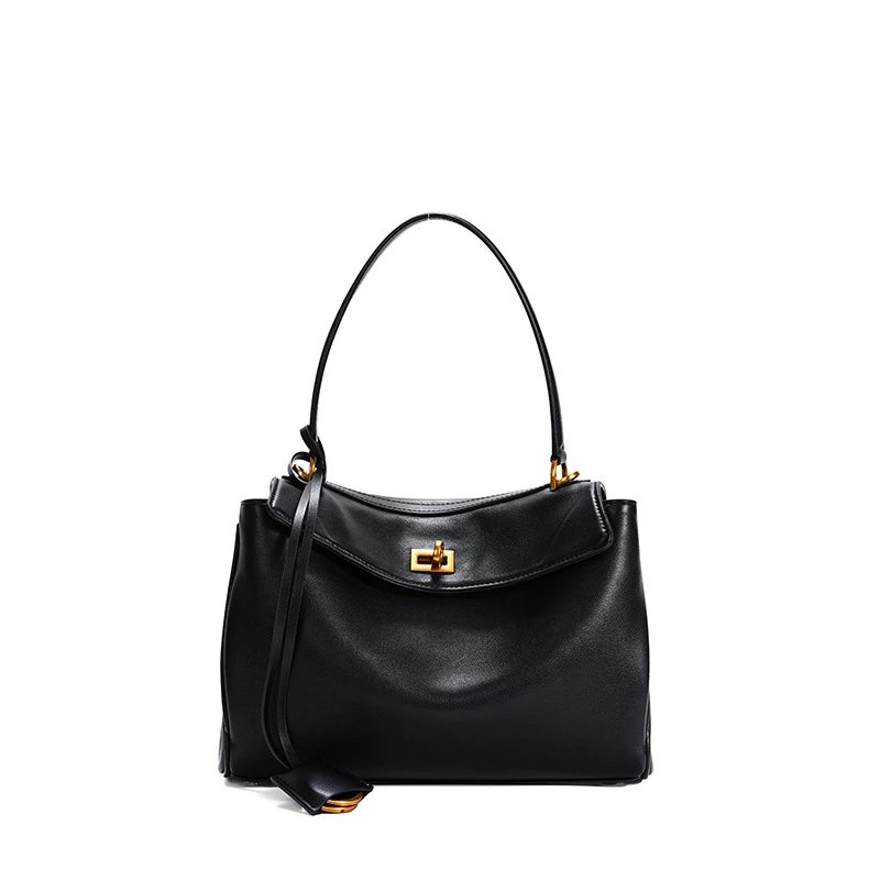Unbranded Handbags Top-handle handbag with flap and turn-lock closure — Small Black Gold (High Grade Cowhide)