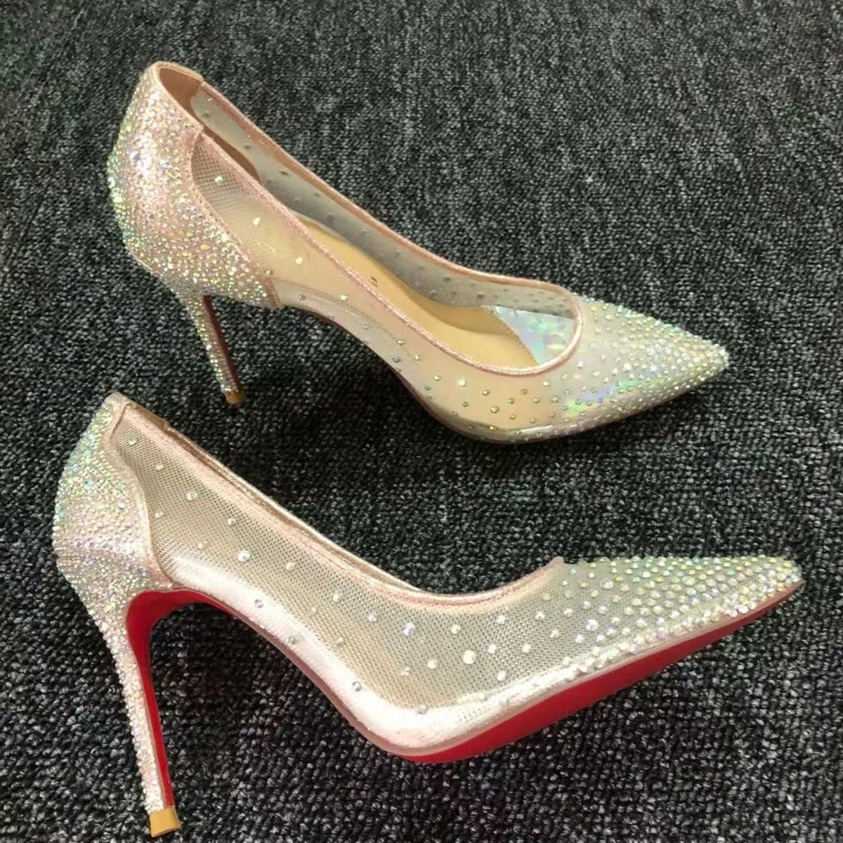 Unbranded High Heels Pointed-Toe Rhinestone Mesh Stiletto Pumps image 4